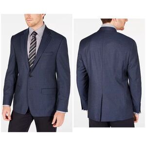 Lauren Ralph Lauren Mens Classic Fit Ultraflex Mini Check Blue SportCoat 46L